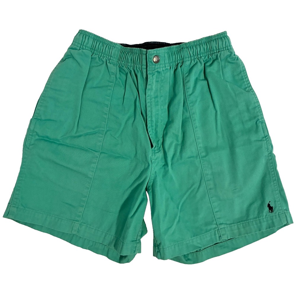 Vtg Polo Ralph Lauren Pleated Shorts Mens M Teal Elastic Waist Pull On Preppy